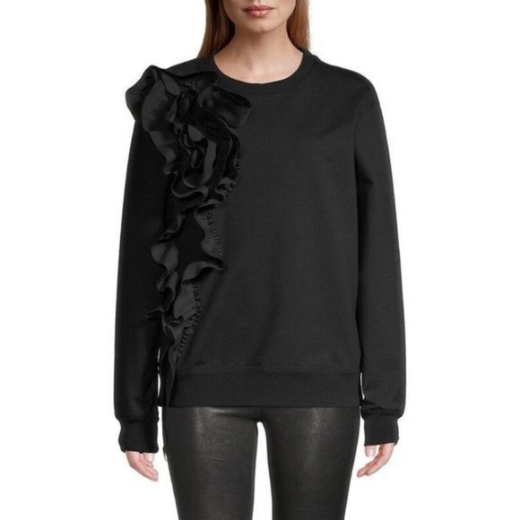 JASON WU Floral Ruffle Sweatshirt in Black - Size Large NWT - Picture 1 of 5
